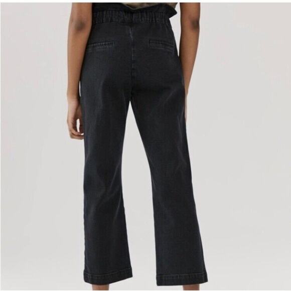 Something Navy Women’s Black Agnes Paper bag Denim Jeans Cropped Size L - Picture 2 of 9
